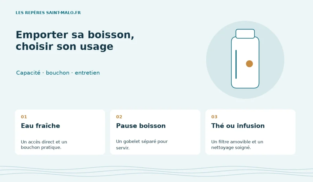Schéma des trois critères de choix : Capacité · bouchon · entretien.