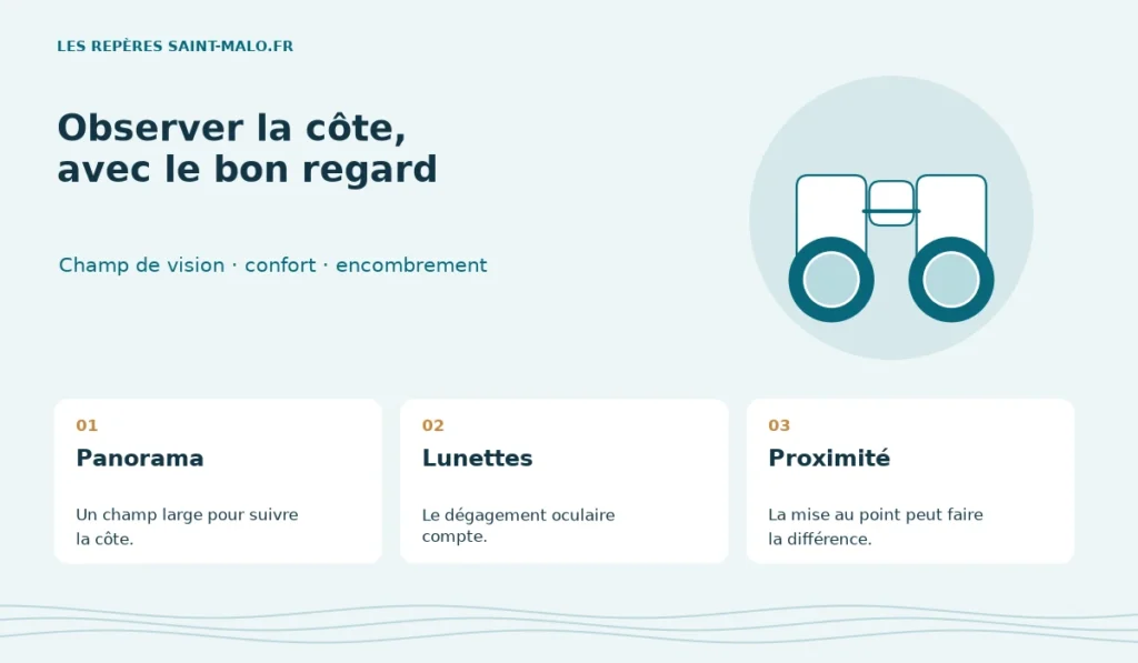 Schéma des trois critères de choix : Champ de vision · confort · encombrement.